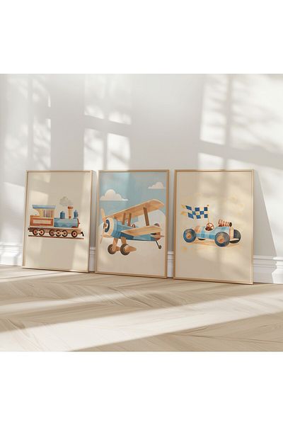 Home Tablou din 3 piese pentru camera băiețelului și camera bebelușului, decor nordic, boem, fără cadru
