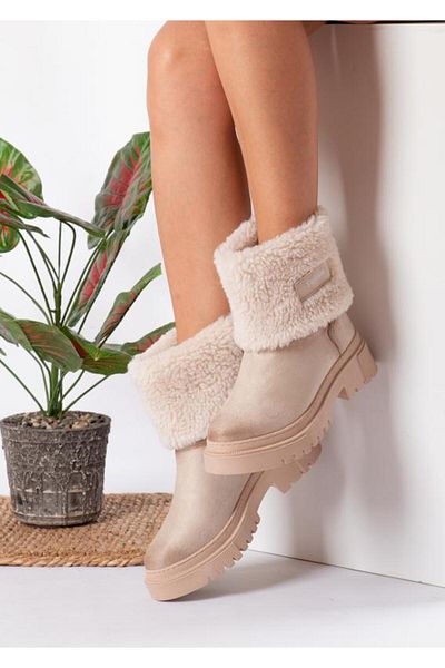 Trendpink Γυναικείες μπότες μπεζ Suede Shearling