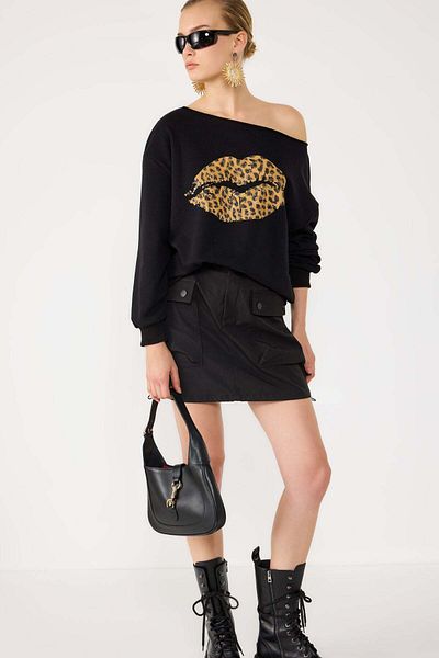 No Matter What Sweatshirt mit Leopardenmuster und Lippenmuster