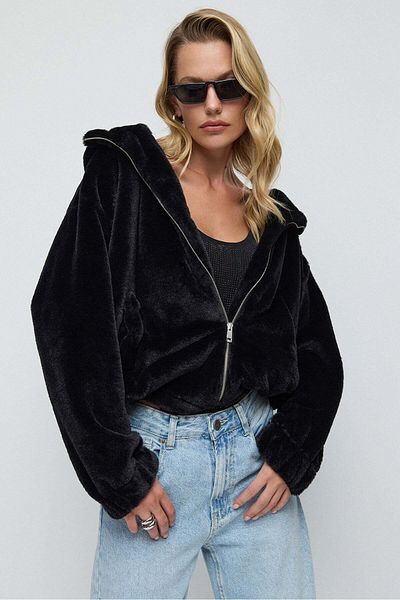No Matter What Black Zip-Up Fleece Jacket