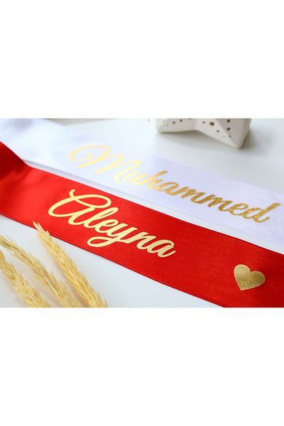 lafazan 2 Meters 2 Pieces White-Red Color Gold Printed Jewelry Ribbon - 6 cm Width