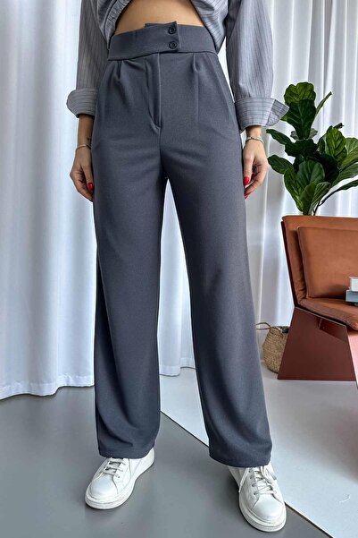 Mine Tan Butik Скуба креп-брюки з подвійними ґудзиками для жінок - димчасто-сірі