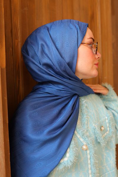 Silk Home Spoon Pattern Jacquard Deluxe Shawl - Indigo