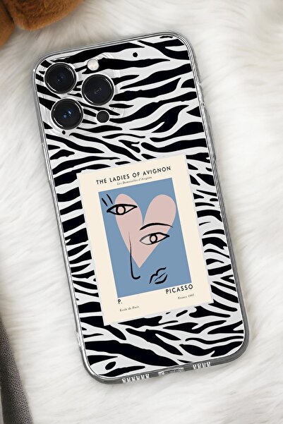 mooodcase iPhone 16 Pro Uyumlu Picasso Desenli Premium Silikonlu Şeffaf Telefon Kılıfı