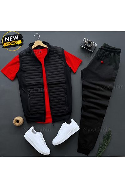 NewCabin New Season Quilted Vest- Sweatpants- T-Shirt Combination 3-Piece Bottom Top Set