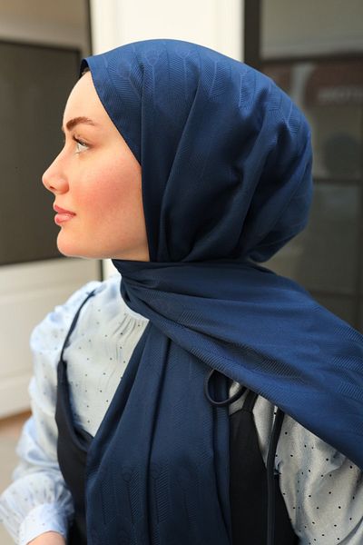 Silk Home Spoon Pattern Jacquard Deluxe Shawl - Navy Blue