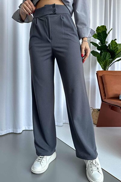 Mine Tan Butik Скуба креп-брюки з подвійними ґудзиками для жінок - димчасто-сірі