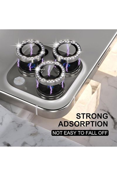 USIDE iPhone 16 Pro Max & 16 Pro Compatible 9H Camera Protective Glass Metal Frame - Stone Titanium [Set of 3]