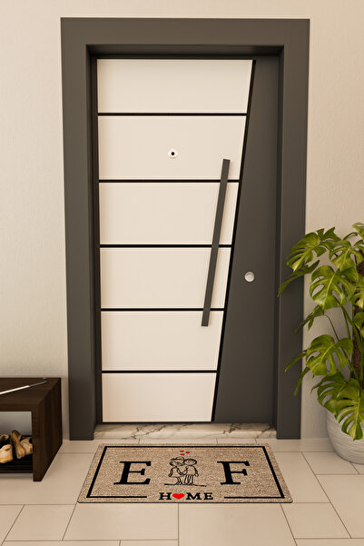 Dormot Yüksek Kaliteli Dijital Baskı Kahverengi, Kişiye Özel Çizgi Çift Harf temalı Kapı Önü Paspası