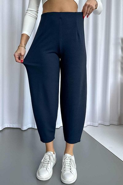 Mine Tan Butik Crepe Beltless Balloon Women's Trousers - Navy Blue