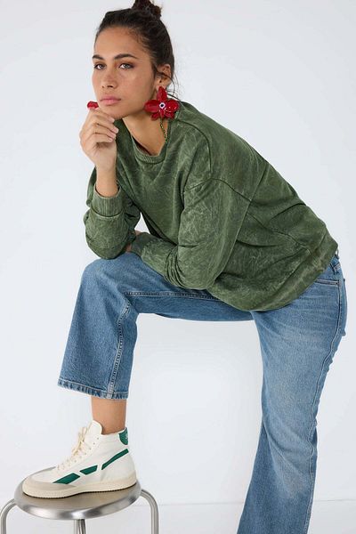 No Matter What Basic Acid Wash Sweatshirt with Bicycle Collar