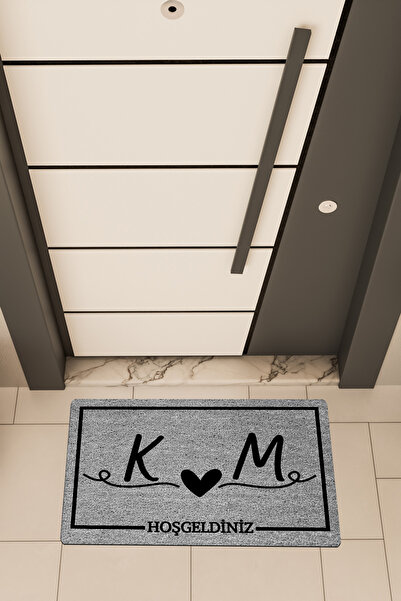 Dormot Yüksek Kaliteli Dijital Baskı Gri, Kişiye Özel Kalpli Harf temalı Kapı...