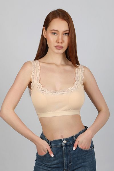 Şenay Half Tank Bustier with Lace Strap Pad 95% Cotton 5% Lycra Quality Crop