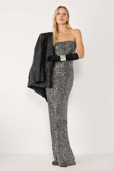 No Matter What Schulterfreies Maxikleid aus Payet-Stoff