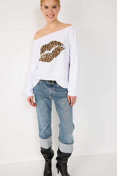 No Matter What Sweatshirt mit Leopardenmuster und Lippenmuster