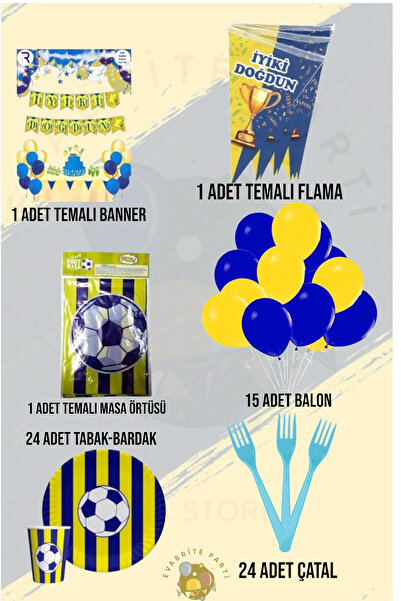 Evabrite Жълто и тъмносиньо 24-местно двойно ветрило - комплект за рожден ден...