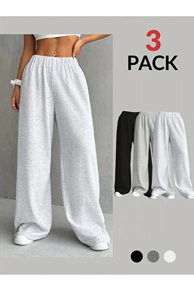 CAONNES 3 lü Kadın Gri ve Siyah Baggy Bol Kesim Esnek Rahat Kumaş Eşofman Alt...