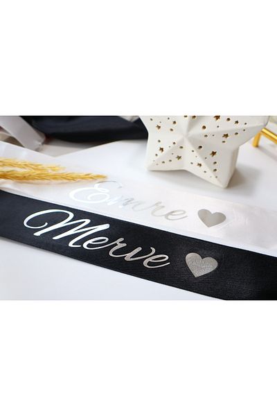 lafazan Jewelry Ribbon 6 cm Width 2 Meters 2 Pieces White and Black Color Silver Print