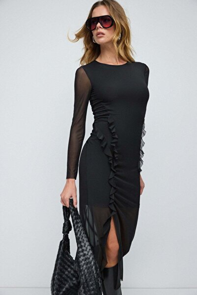 No Matter What Gefüttertes, gerüschtes schwarzes Kleid