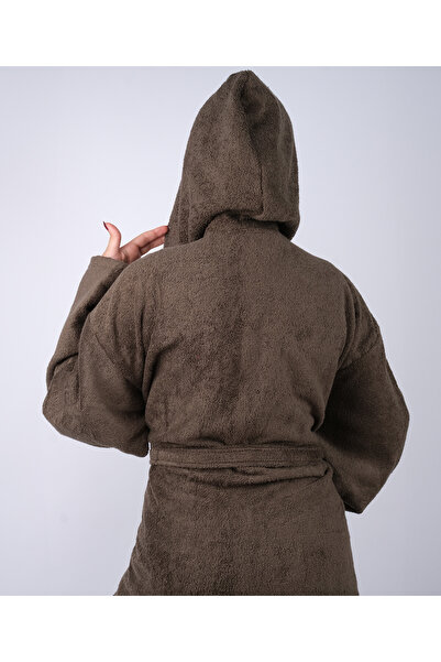 DC Teks Khaki Green Colored Bathrobe - 100% Cotton, Curly Hood, King Size (S-4Xl)