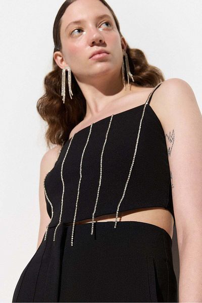No Matter What TopShiny Fransen Stone Crop Top