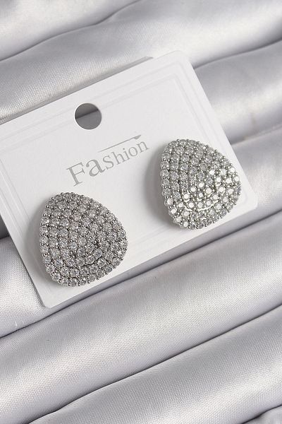 Clariss Brass Silver Color Zircon Stone Plate Model Women's Earrings