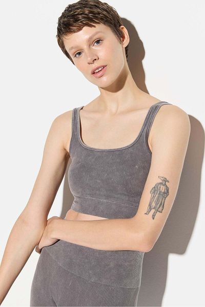 No Matter What Anthrazitfarbener Slim-Fit-Sport-BH mit dicken Trägern – ohne Halt