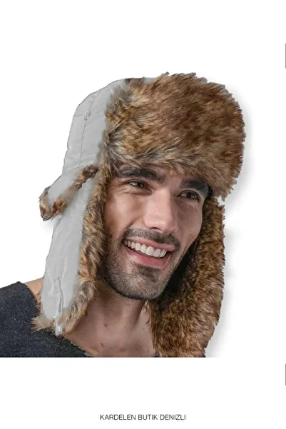 Kardelen Butik Denizli Furry Russian Ski Hat (light Gray) (Trapper Pilot Hat) (Unisex)