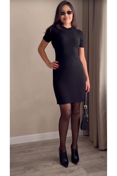 Sachistanbul Rochie de damă cu jumătate de gât țesut mini tricotaj