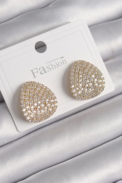 Clariss Brass Gold Color Zircon Stone Plate Model Women's Earrings