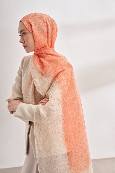 ARMANDA Degrade Desen Yünlü Eskitme Şal - Orange-Bej