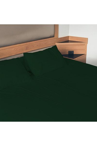 PureText |   Purecomfort |   Natural Cotton Double Fitted Sheet Set |   160X200 35 cm Height |   Pine Green