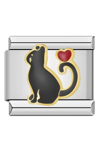 SiestaAccessories Cat Themed - Heart Cat Italian Bracelet Charm