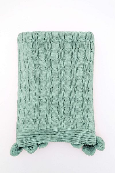 ART ÇEYİZ Pompom Knitted Knitted Tv Blanket (Sofa Shawl)
