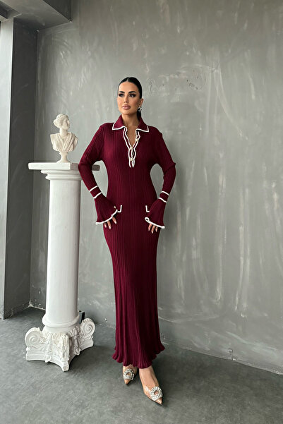 kamacibutik Rochie tricotată cu mâneci volante cu guler polo (compatibilă cu mărimea standard S/M/L/XL)