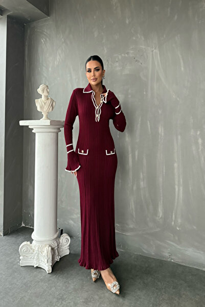 kamacibutik Rochie tricotată cu mâneci volante cu guler polo (compatibilă cu mărimea standard S/M/L/XL)