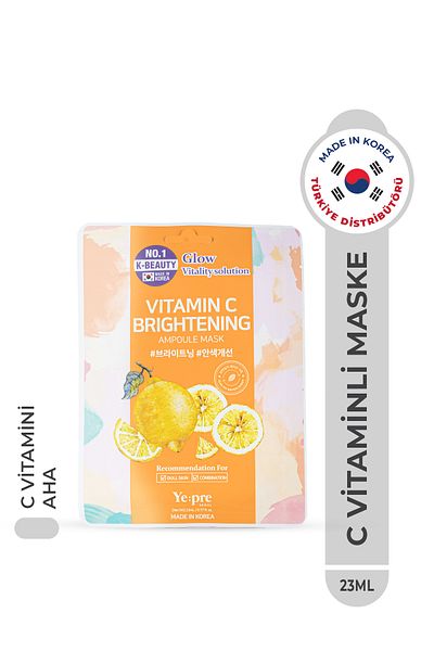 Ye:pre Vitamin C Brightening Ampoule Mask Vitamin C and Glycolic Acid Revitalizing Face Mask Korea 23ml