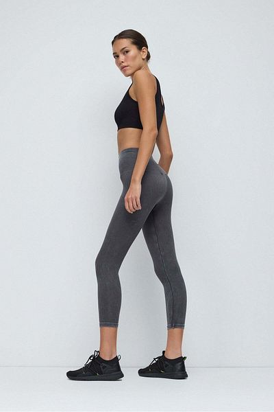 No Matter What Anthrazitfarbene, gerippte Stretch-Sportleggings mit hoher Taille