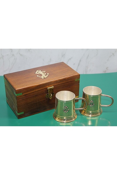 hediyeconcepti 1919 Midlands Ahşap Kutulu Pirinç Kahve Fincanı Seti