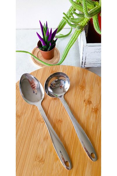 TARIK HOME Set of 2 Stainless Steel Tableware Ladle - & - Stainless Steel Serving Spoon