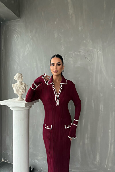 kamacibutik Rochie tricotată cu mâneci volante cu guler polo (compatibilă cu mărimea standard S/M/L/XL)