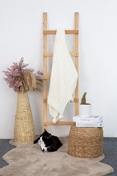 ART ÇEYİZ Pompom Knitted Knitted Tv Blanket (Sofa Shawl)