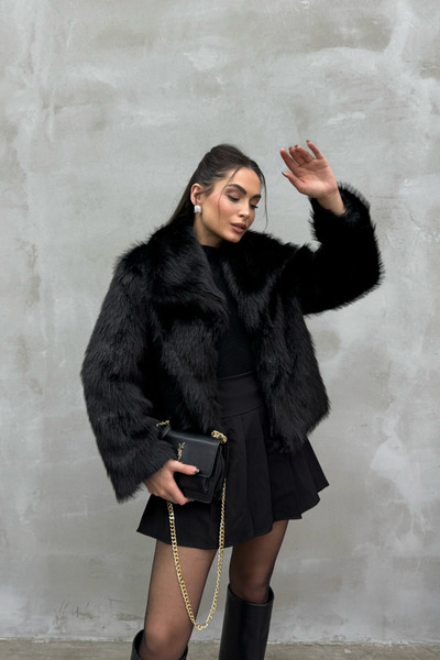 msm fashion Dámský černý široký límec podšitý prémiovou kožešinou se zapínáním na háček