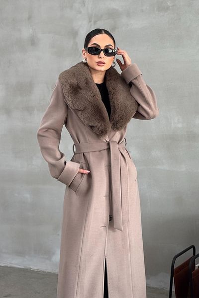 Olcay Men's Coat - Detachable Fur and Belted Neck, Mink 3015-Y