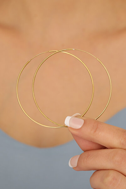 Nox Jewelry 18 Ayar Altın Mikron Kaplama Hafif Halka Gümüş Küpe - E00276