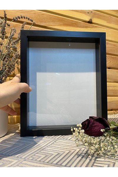 Sevcan sanat atölyesi 25x30x3 black FLAT glass memory frame keepsake flower rose box