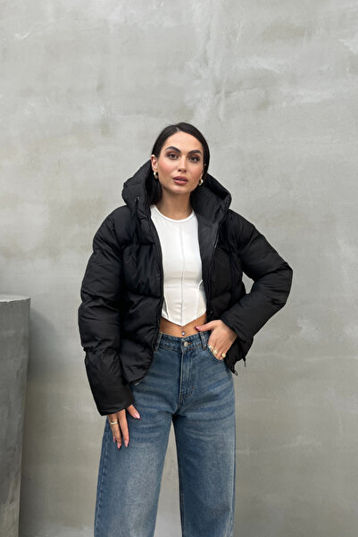 msm fashion Dámská krátká bunda Puffer - s kapucí a kapsami