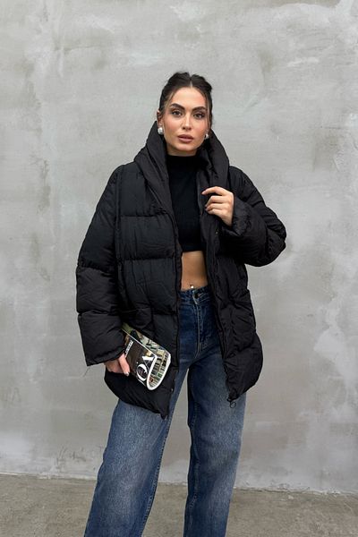 msm fashion Palton puf supradimensionat cu mâneci liliac cu glugă