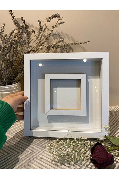 Sevcan sanat atölyesi 25x25x3 photo compartment (white) glass memory frame flower souvenir rose box