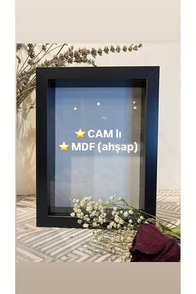 Sevcan sanat atölyesi 18x24x3 BLACK memory frame with glass deep promise engagement flower rose frame